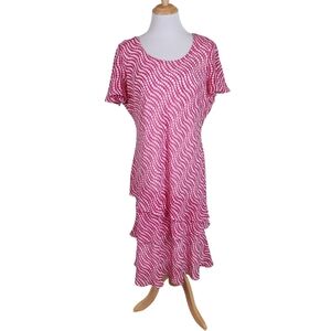 Sheri Martin Pink and White Midi Dress